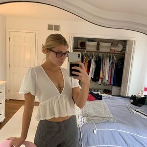 White ruffle crop top